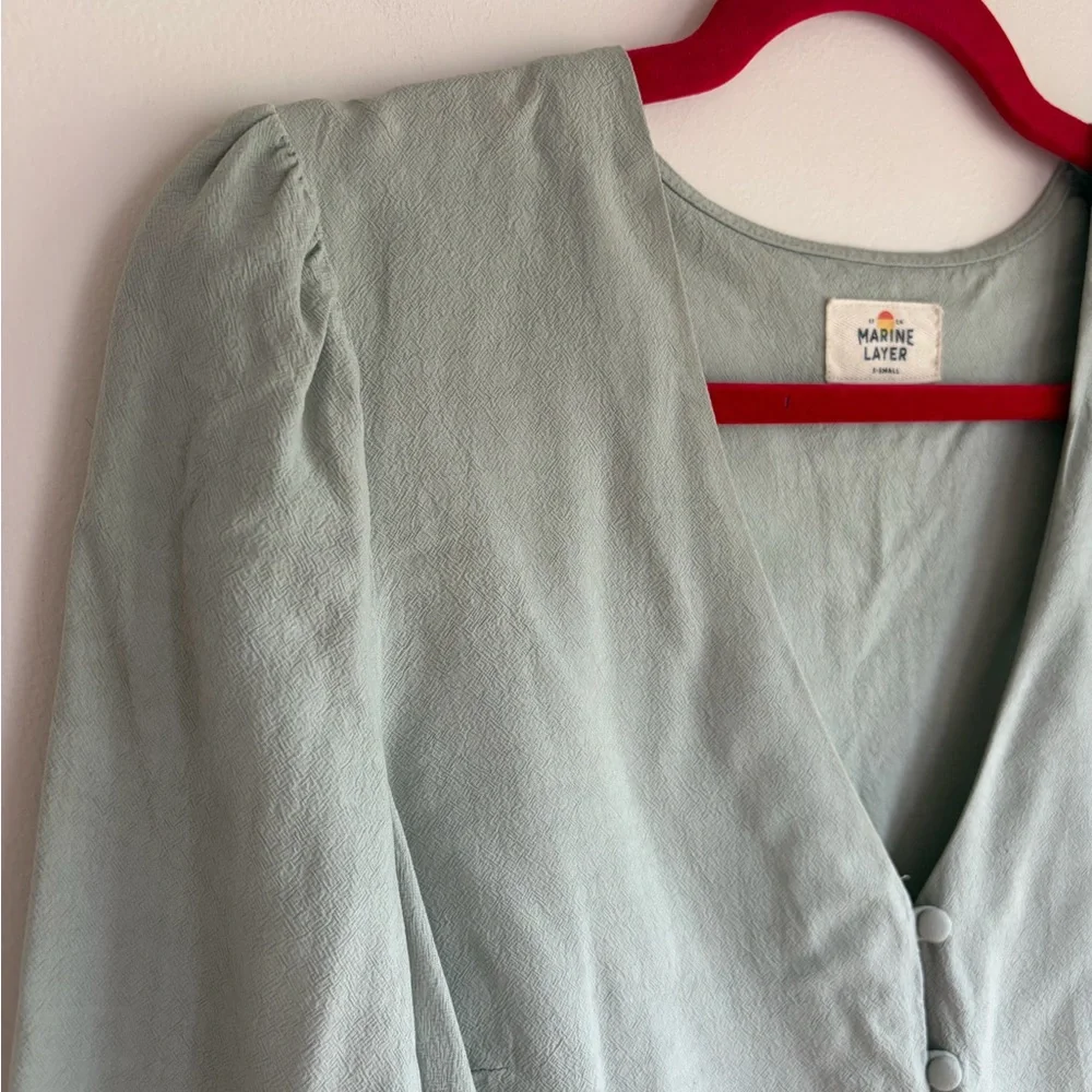 Marine Layer Sage Green V Neck Button Down Blouse Size XS